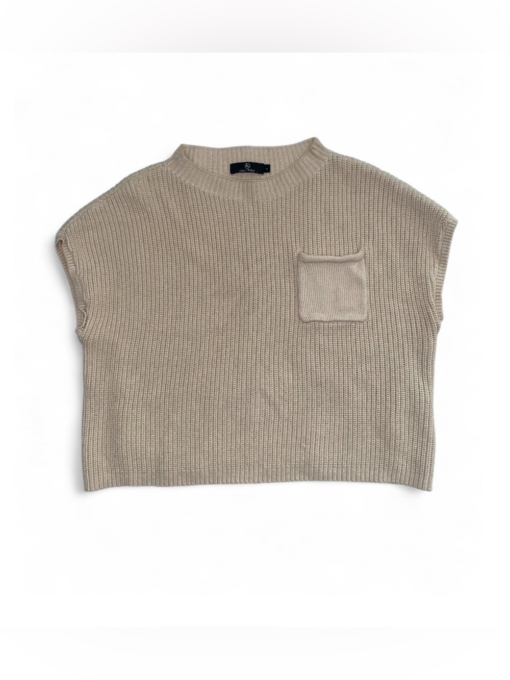 Lillusory Cream Knit Boxy Sweater Vest with Pocket